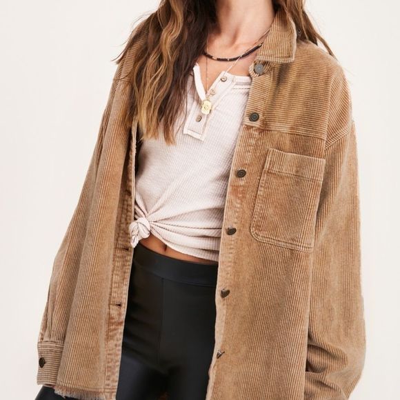 Camel Corduroy Button Down Shacket - Picture 9 of 12